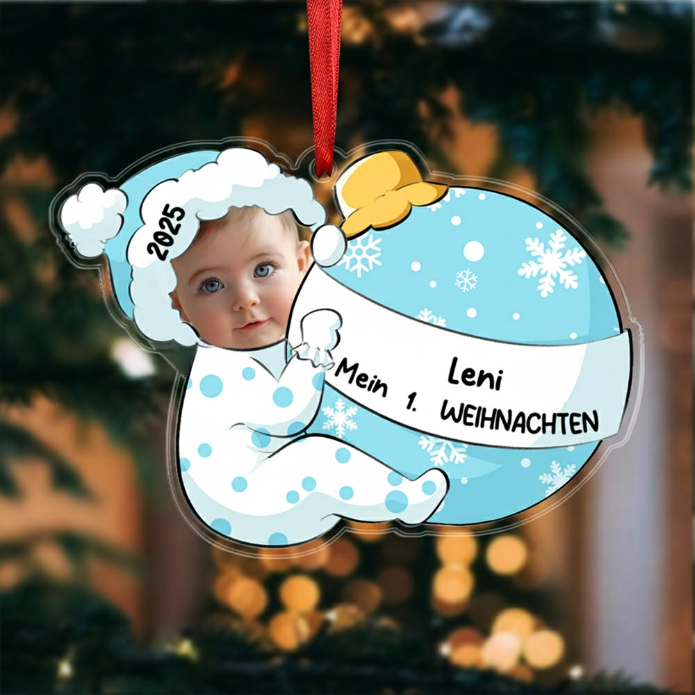 Acryl Weihnachtsornament – Personalisierter 1 Name & Foto & Jahr & Ordinalzahl Baby Weihnachtsanhänger