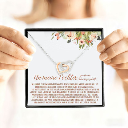 925 Sterling Silber Doppelherz-Halskette – Geschenk zur Schwangerschaft der Tochter von Mama mit Botschaftskarte
