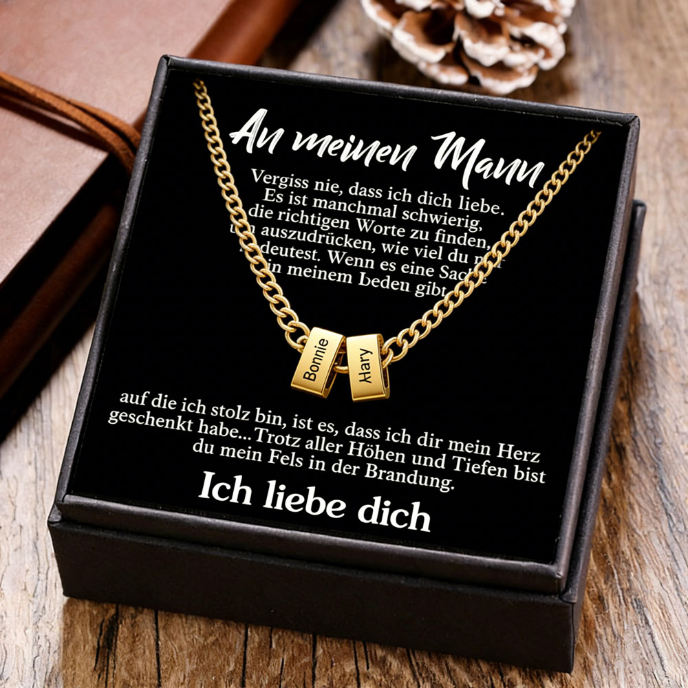 Herren-Halskette mit Namensperlen personalisiert – Geschenk für meinen Mann mit Kartenset