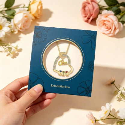 Personalisierte 1 Titel & 1-5 Namen Herz Halskette mit 1-5 Geburtssteinen für Mama/Mutter/Oma-Geschenk Box Set