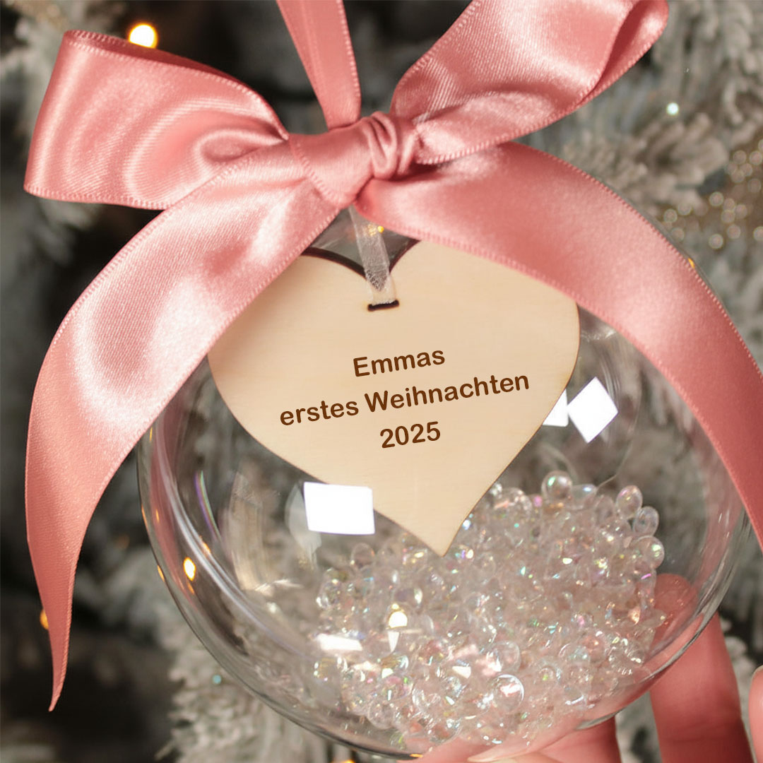 Band-Herz Weihnachtskugel mit personalisiertem Text