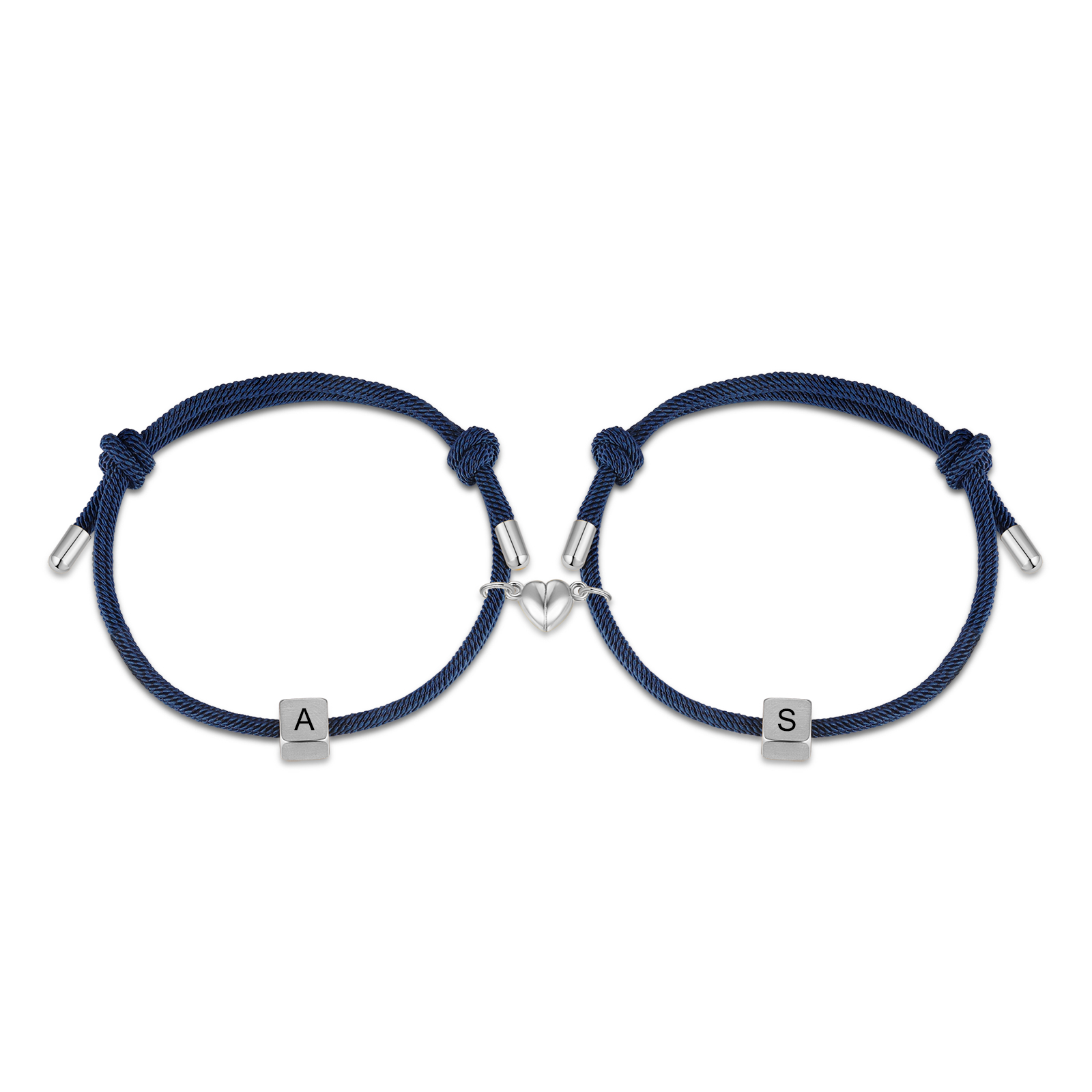 Personalisierte 2 Buchstaben Paar Herz Magnet Blau Handseil Armbänder