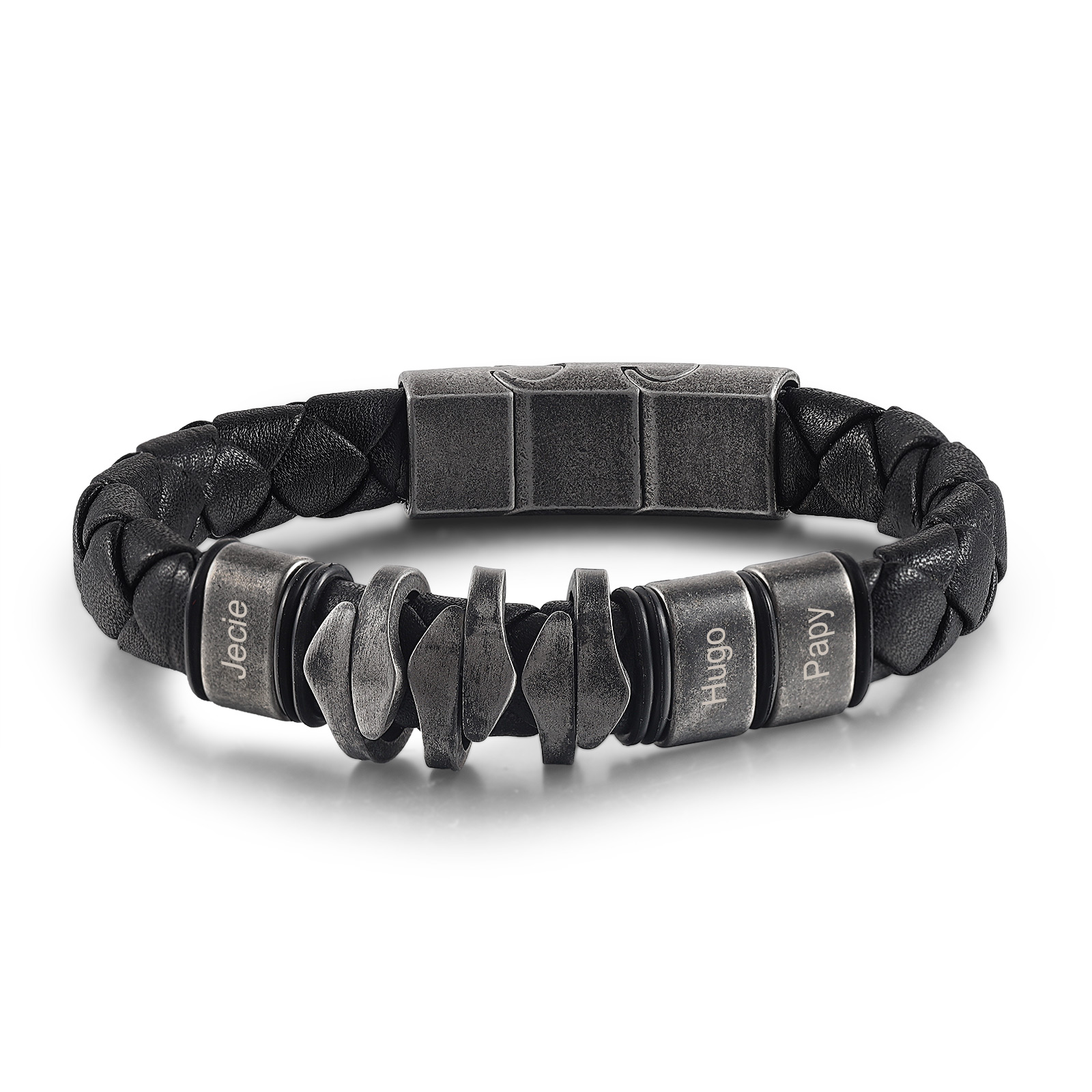 Herren Personalisierter 3 Namen Vintage Geflochtenes Leder Armband für Großvater