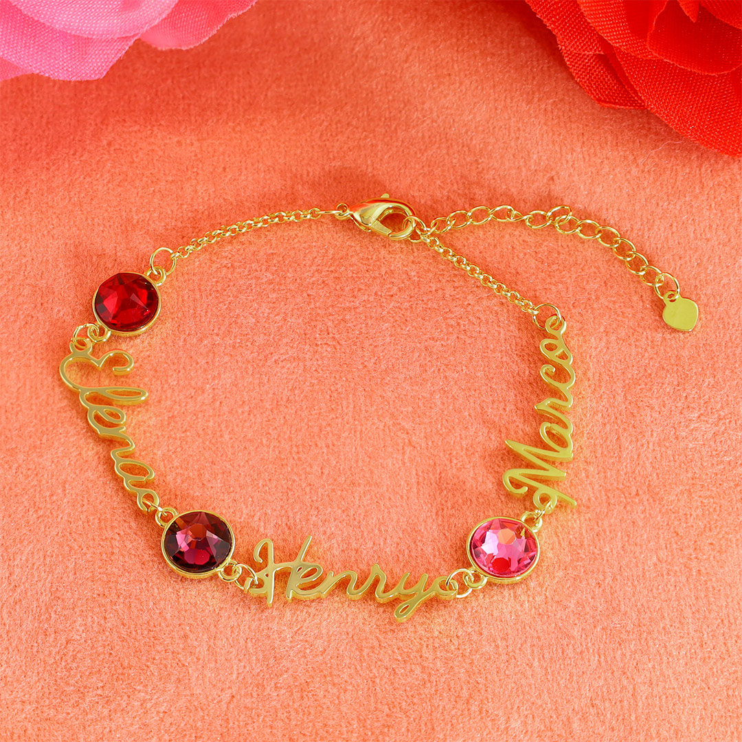 Personalisierte 3 Namen Armband mit 3 Geburtssteinen