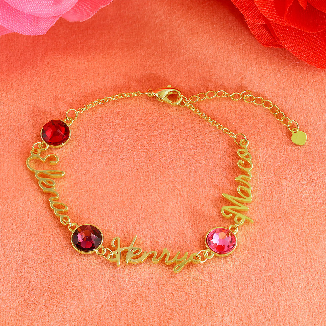 Personalisierte 3 Namen Armband mit 3 Geburtssteinen