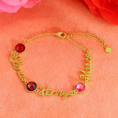 Personalisierte 3 Namen Armband mit 3 Geburtssteinen