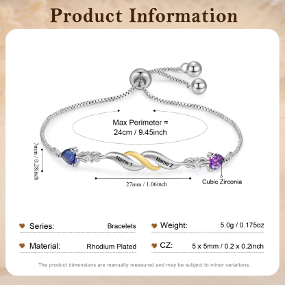 Personalisierte 2-4 Namen Infinity Armband mit 2-4 Geburtssteinen