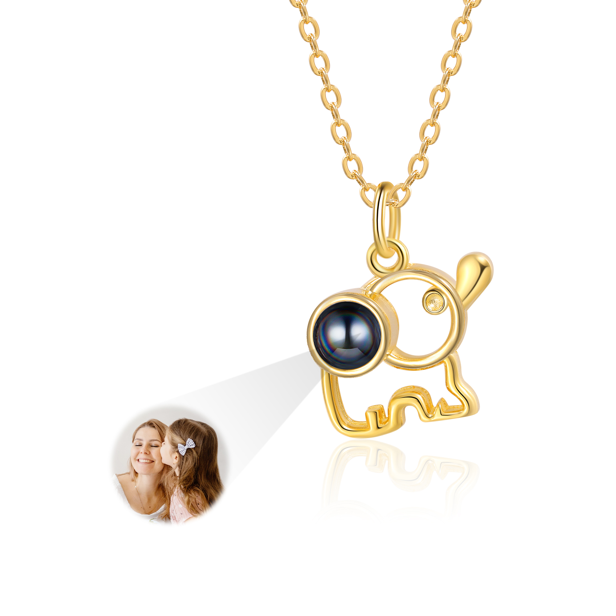 Personalisiertes Foto Elefant Projektion Golden Halskette mit Zirkonia