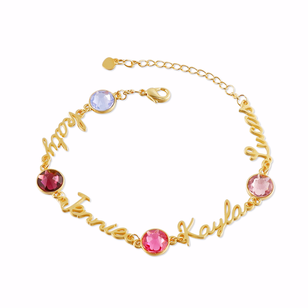 Personalisierter 4 Namen mit Geburtsstein Armband