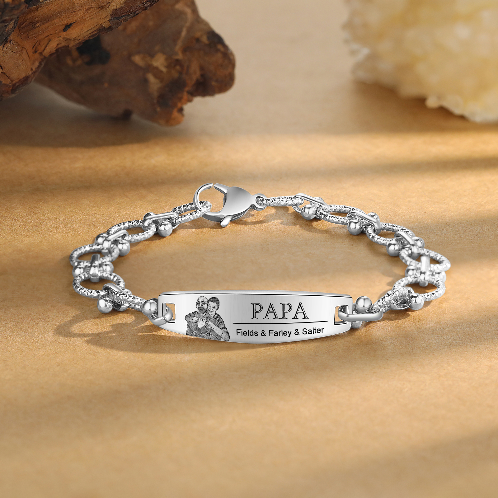 Herren Armband-Personalisiertes 3 Namen & Text & Foto Edelstahl Armband 