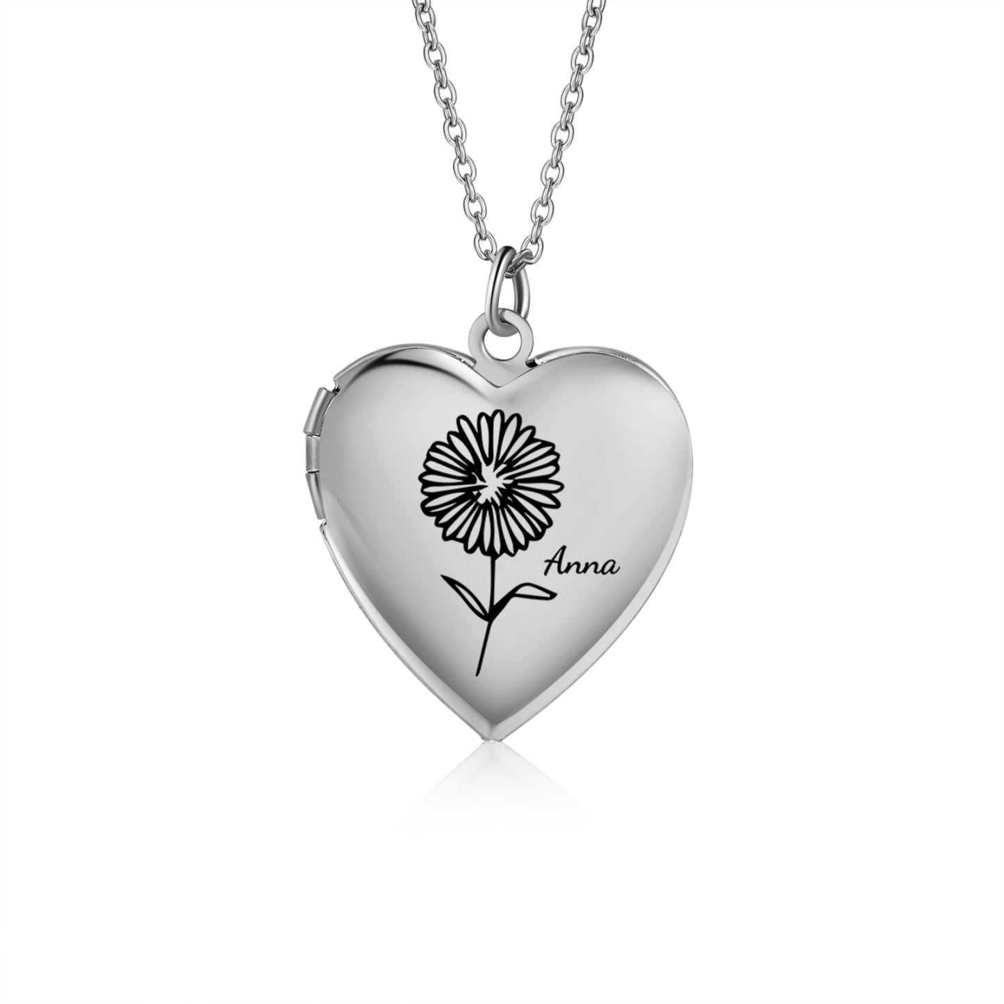 Personalisierte 2 Fotos & Geburtsblume & Name Feine Herz Halskette