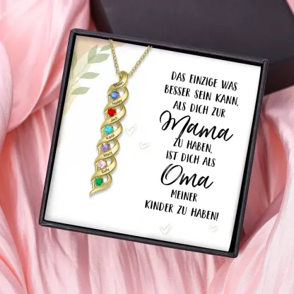 Personalisierte DNA-Halskette mit 2–7 Namen und Geburtssteinen – Mit Gravur „Das Einzige, was besser ist …“ mit Nachrichtenkarte