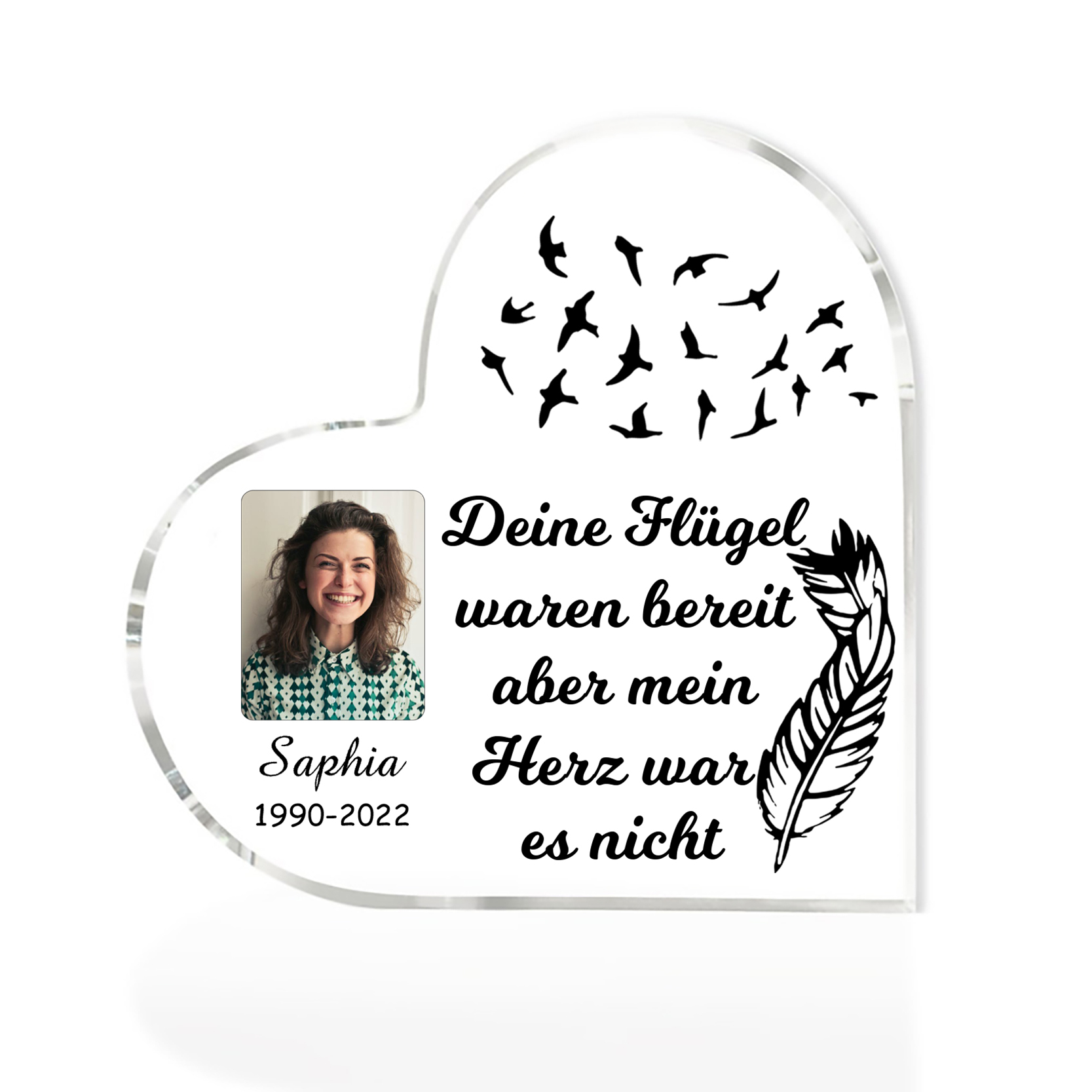Personalisierter Name & Jahr & Foto Acryl-Deko-Deine Flügel waren bereit aber mein Herz war es nicht-Trauer Schreibtischdekoration