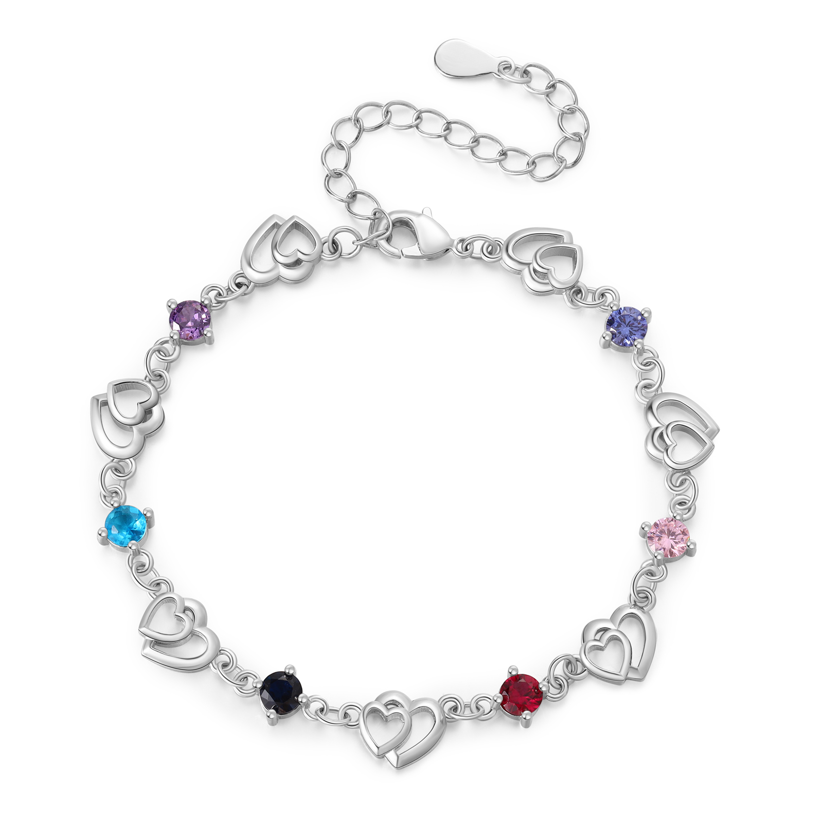 Personalisierte 6 Geburtssteine Herz an Herz Armband