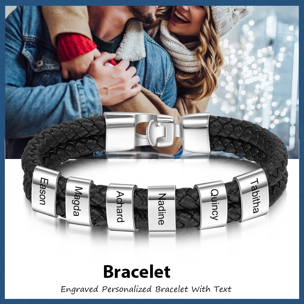 Personalisiertes 6 Namen Perlen Leder Armband-An Meinen Vater- Geschenk mit Nachrichtenkarte