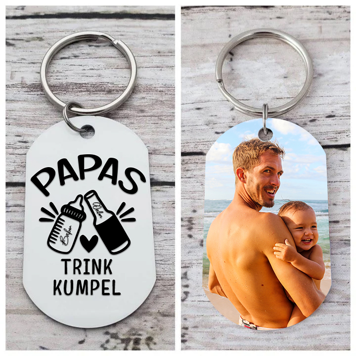 Personalisierbares Foto & 2 Namen Schlüsselanhänger-Papastrinkkumpel-Geschenk für Vater