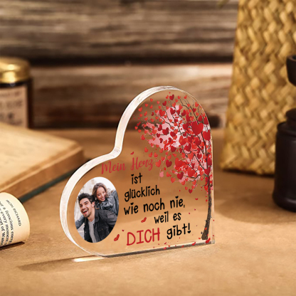 Personalisierte 1 Foto Acryl-Deko-Mein Herz ist glücklich wie noch nie, weil es Dich gibt-Schreibtischdekoration für Paar
