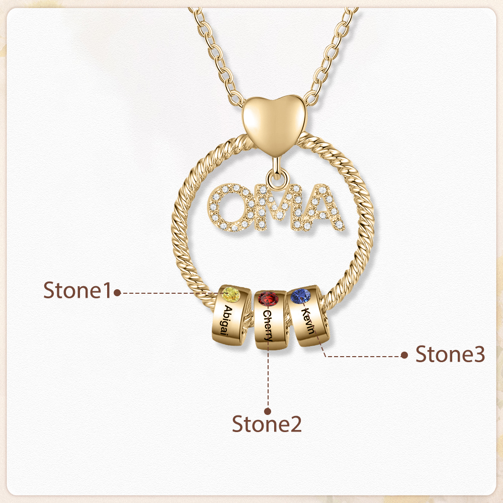 Personalisierte 3 Namen Gravur OMA Halskette mit 3 Geburtssteinen-Oma Wir haben dich so lieb-Geschenk mit Nachrichtenkarte