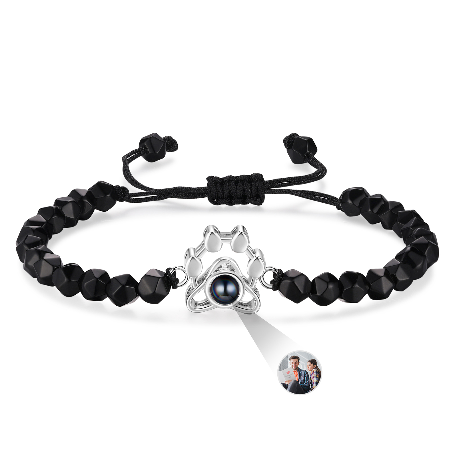 Personalisiertes Foto Pfotenabdrücke Projektion Edelstahl Perle Armband