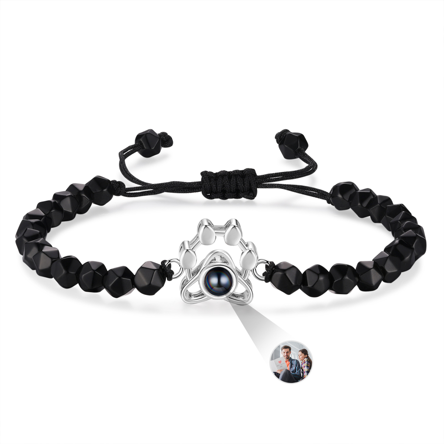 Personalisiertes Foto Pfotenabdrücke Projektion Edelstahl Perle Armband