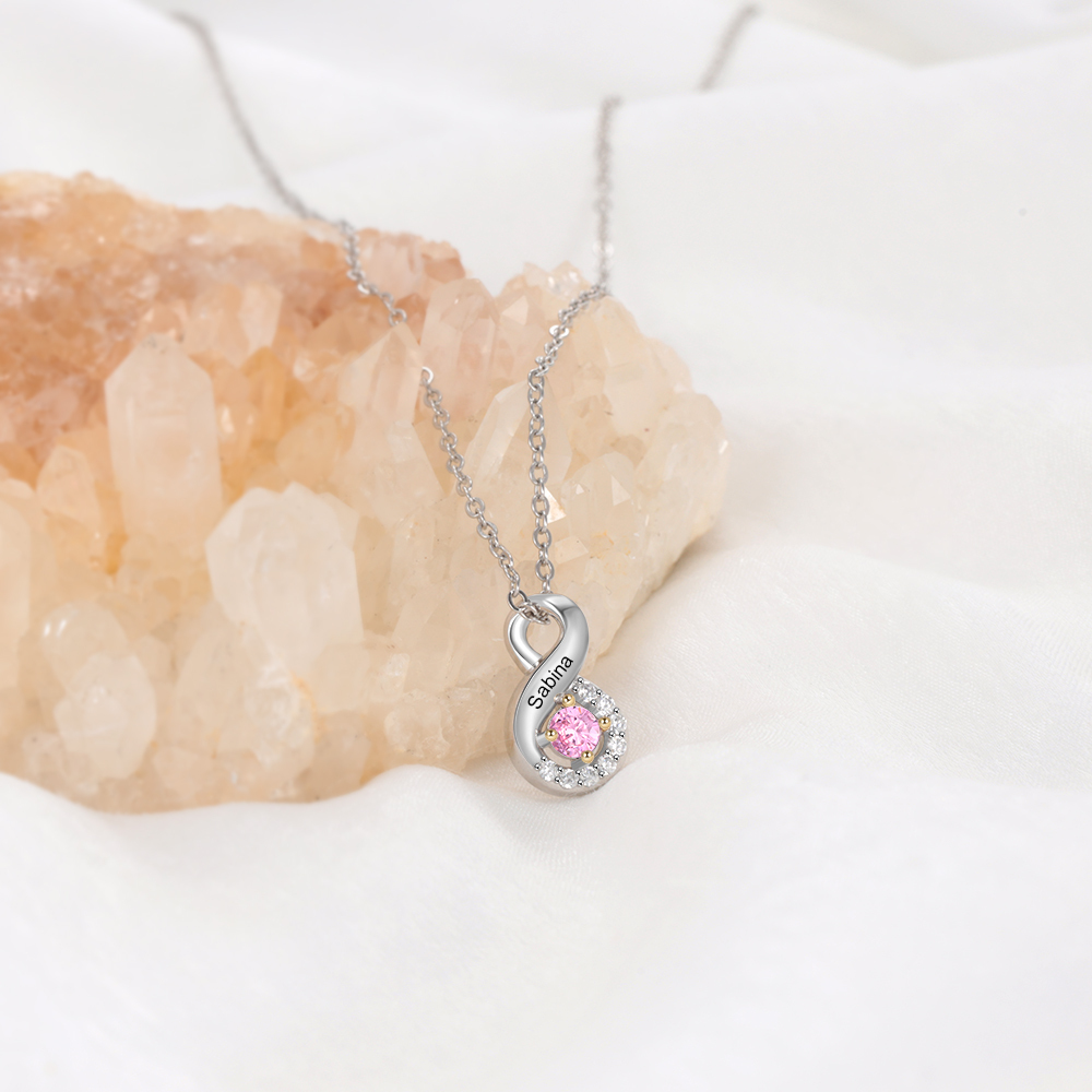 S925 Silber Gravur 1 Name Infinity Halskette mit 1 Geburtsstein