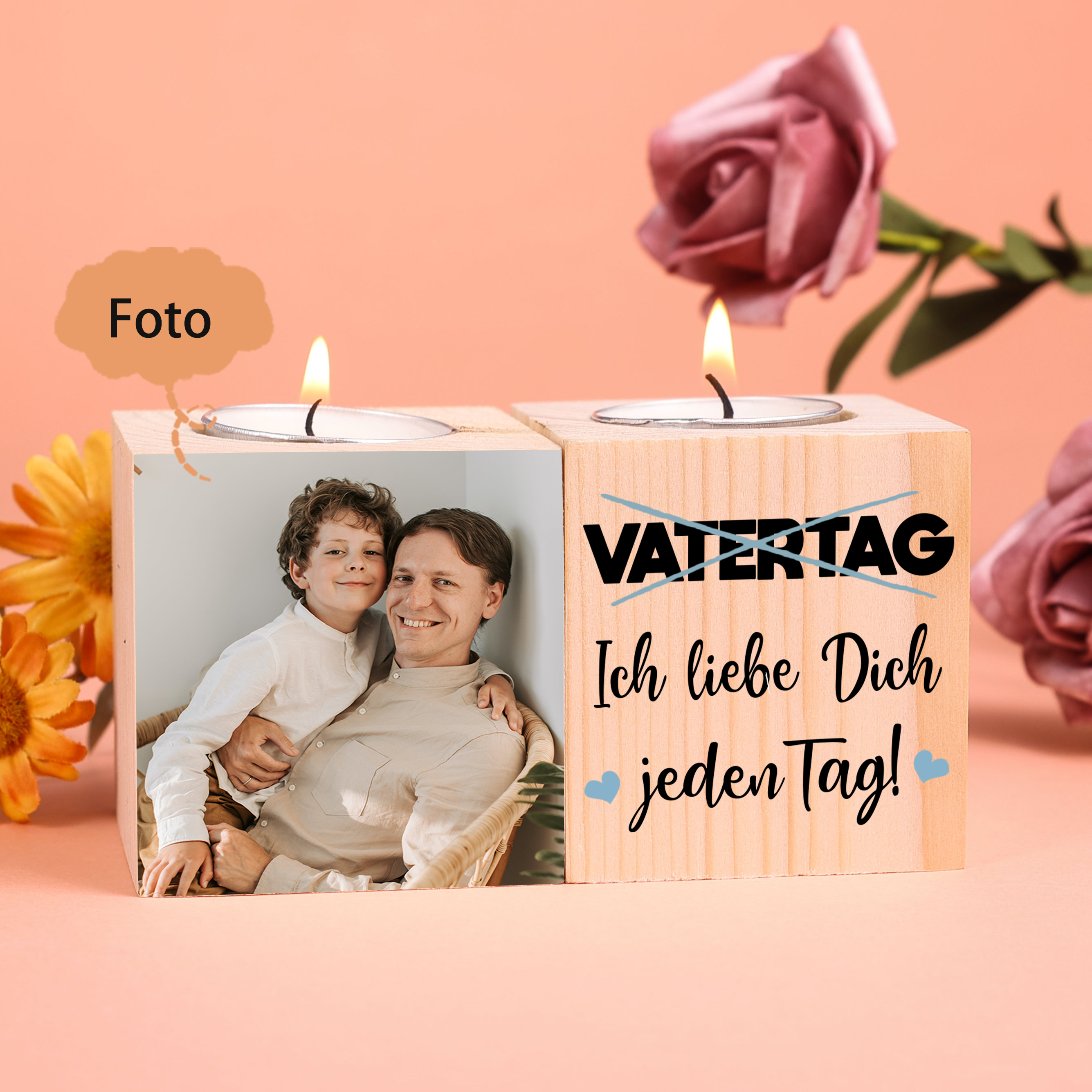 Holz Kompliment Personalisiertes Foto 2 bedruckte Seiten Kerzenhalter-Ich liebe dich jeden Tag-für Vater
