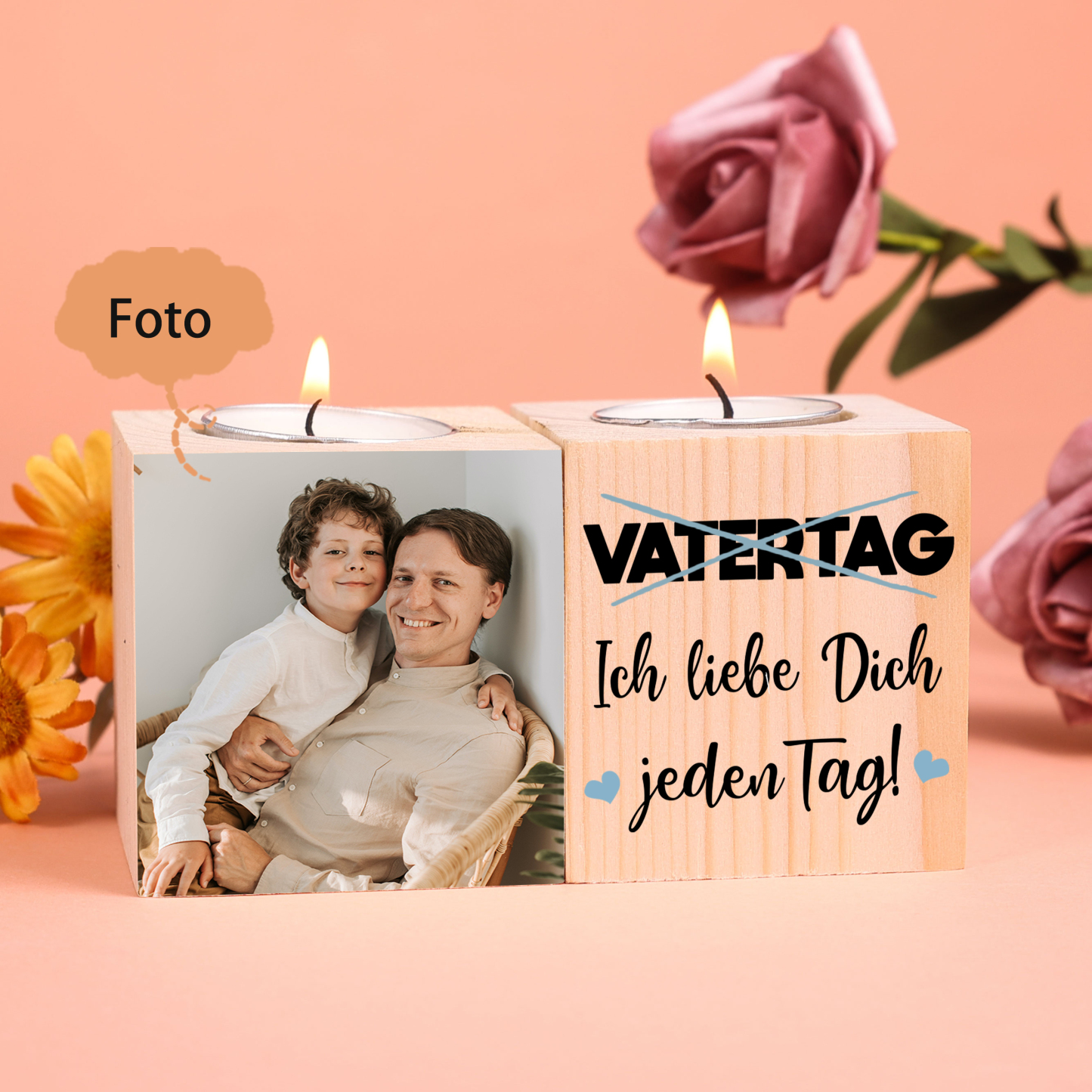 Holz Kompliment Personalisiertes Foto 2 bedruckte Seiten Kerzenhalter-Ich liebe dich jeden Tag-für Vater