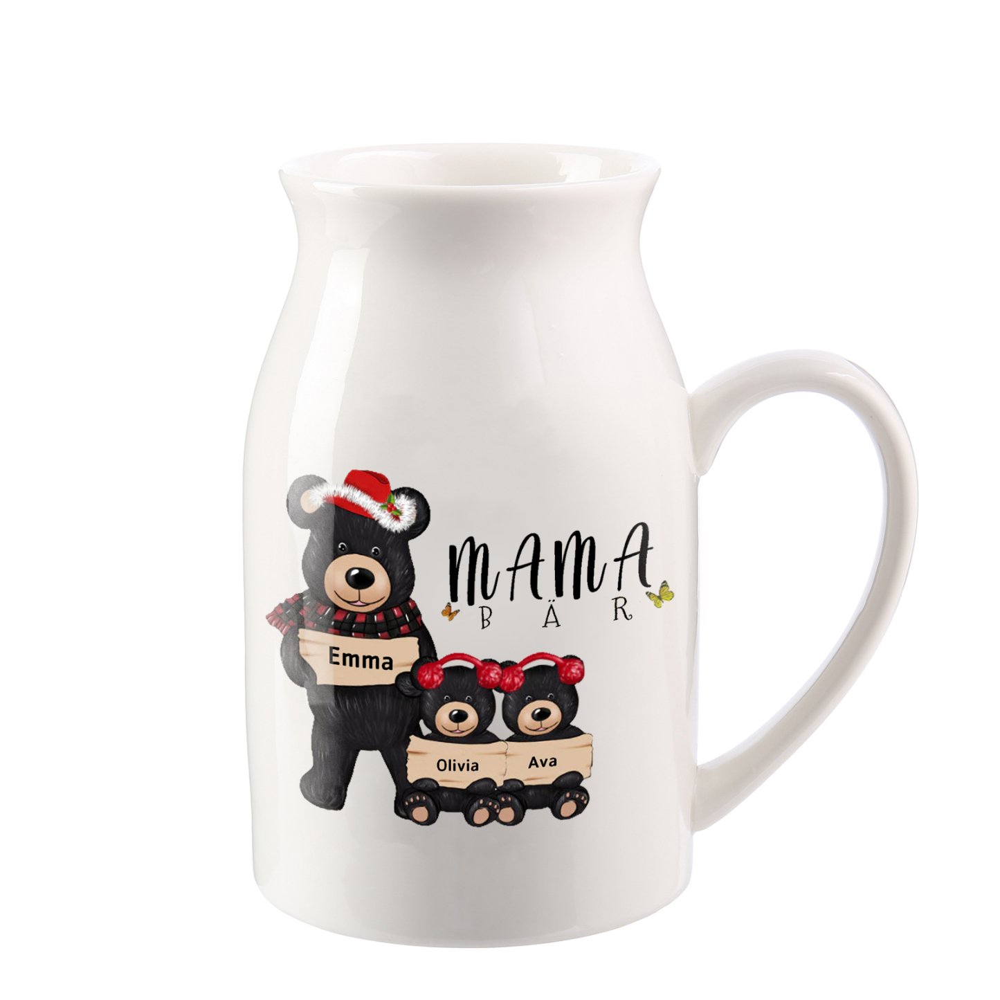 Personalisierte 3 Namen & Text Familie Schwarzbär Vase