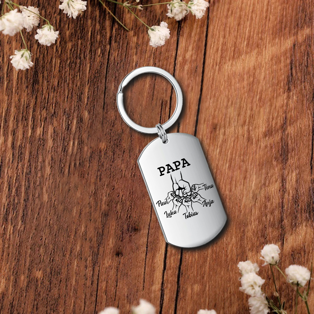 Personalisierbarer 5 Namen Papa/Opa Faust Schlüsselanhänger-Lieber Papa/Opa du hast ja bereits uns-Geschenk für Vater Vatertag