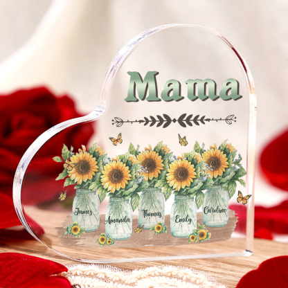Personalisierte 5 Namen & Text Familie Sonnenblume Acryl-Deko Schreibtischdekoration für Mutter