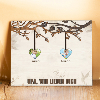 Familie Holzbild - Personalisierter Text & 2 Fotos Familienbaum Holzdekoration-Geschenk für Opa/Oma