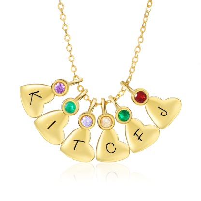 Personalisierte 6 Geburtssteine & Buchstaben Herz Golden Halskette
