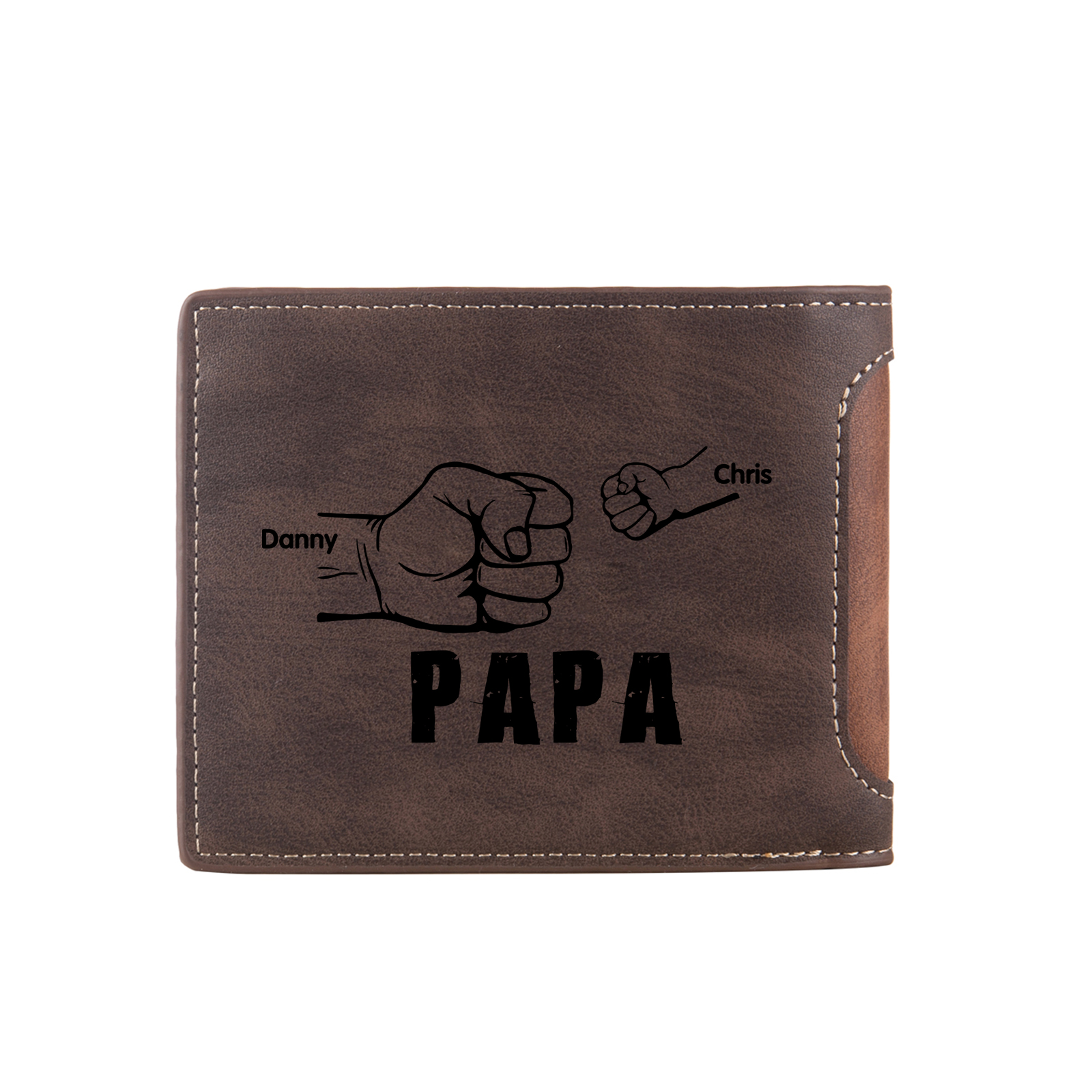 Herren Personalisierte 2 Namen & Foto Leder Papa und Kind Faust Geldbörse Geschenk für Vater
