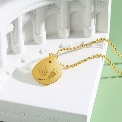Personalisierte Baby Hand und Fuß Halskette mit Text, Name und Geburtsstein Graviert Geschenke für Mutter
