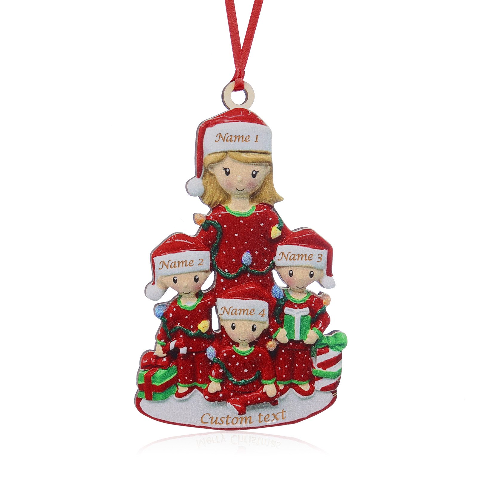 Holz Weihnachtsornament-Personalisierte 4 Namen Text Weinhachten Mutter & Kind-Kostüm Ornament