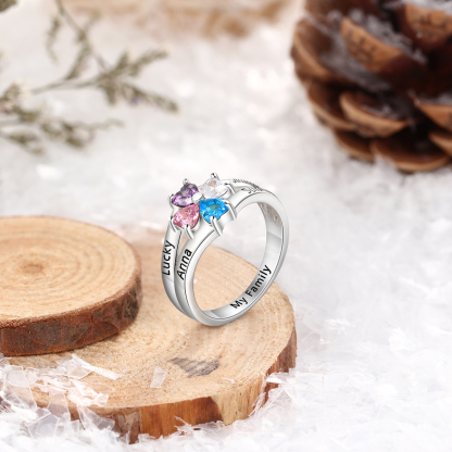 Personalisierte Mutter Ring mit 4 simulierten Geburtssteinen eingraviert 4 Namen Familienring Geschenk für Mama