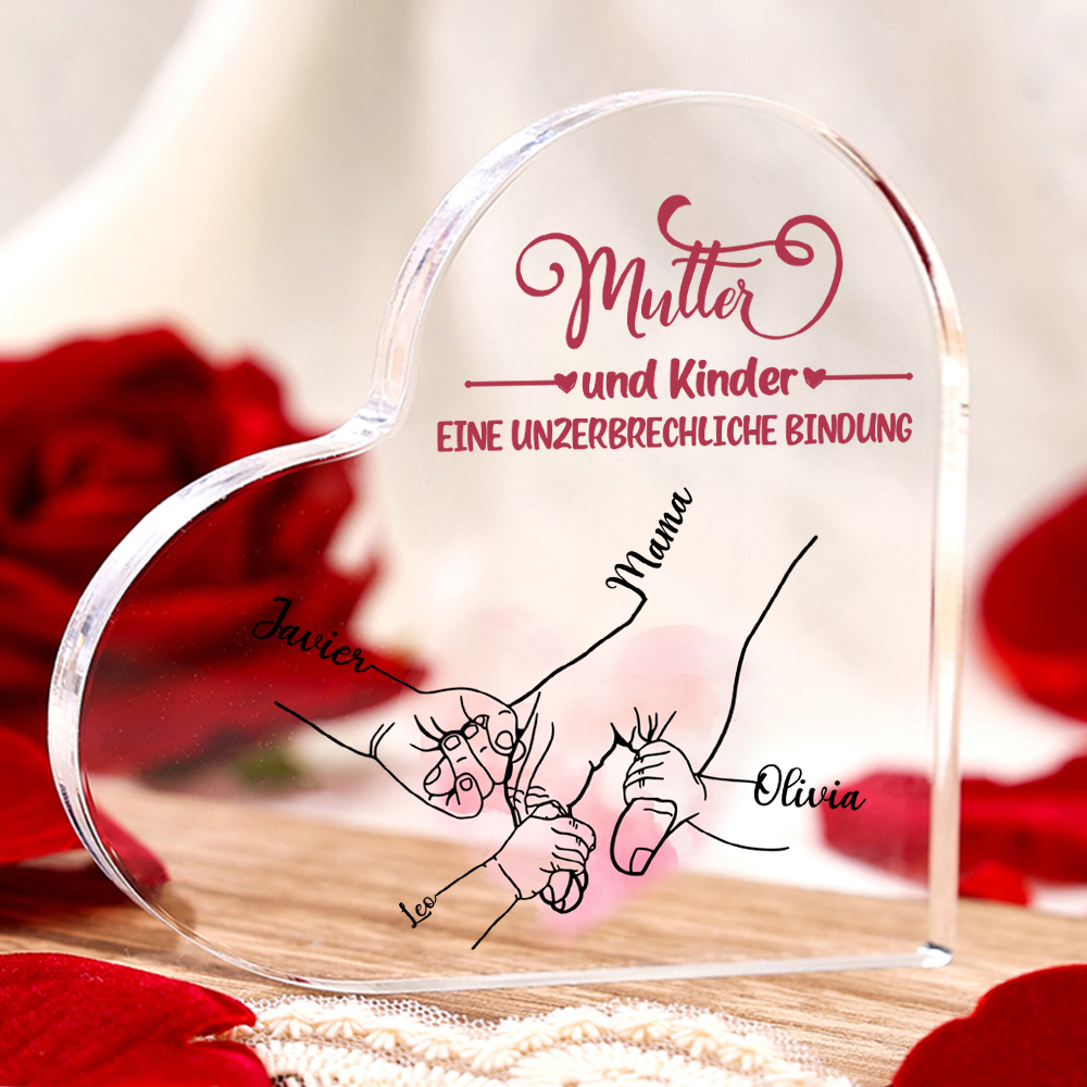 Personalisierte 3 Namen Herz Acryl-Deko - Mutter und Kinder eine Unzerbrechliche Bindung - Schreibtischdekoration für Mutter