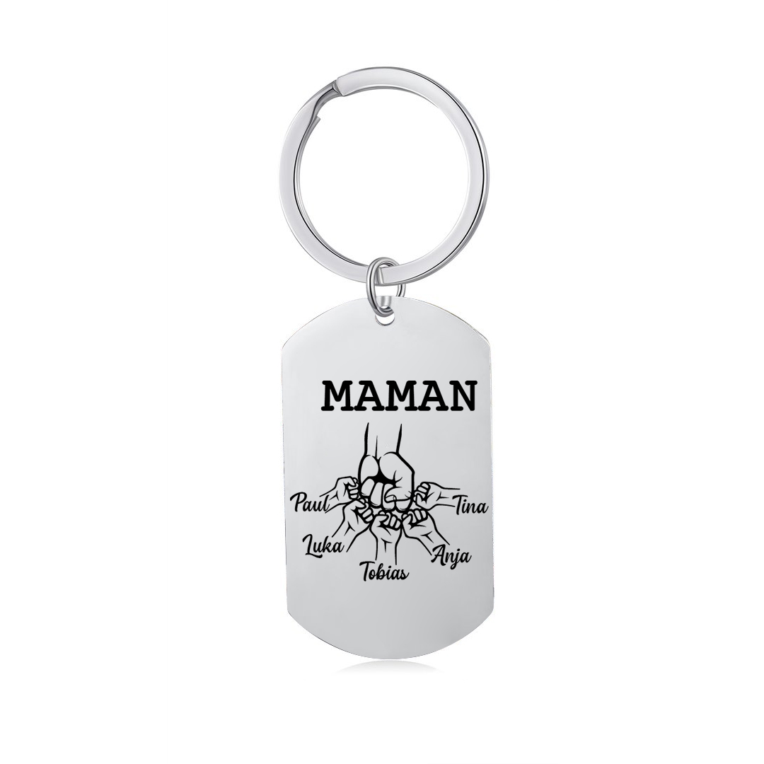 Personalisierbarer 5 Namen & Text Faust Schlüsselanhänger
