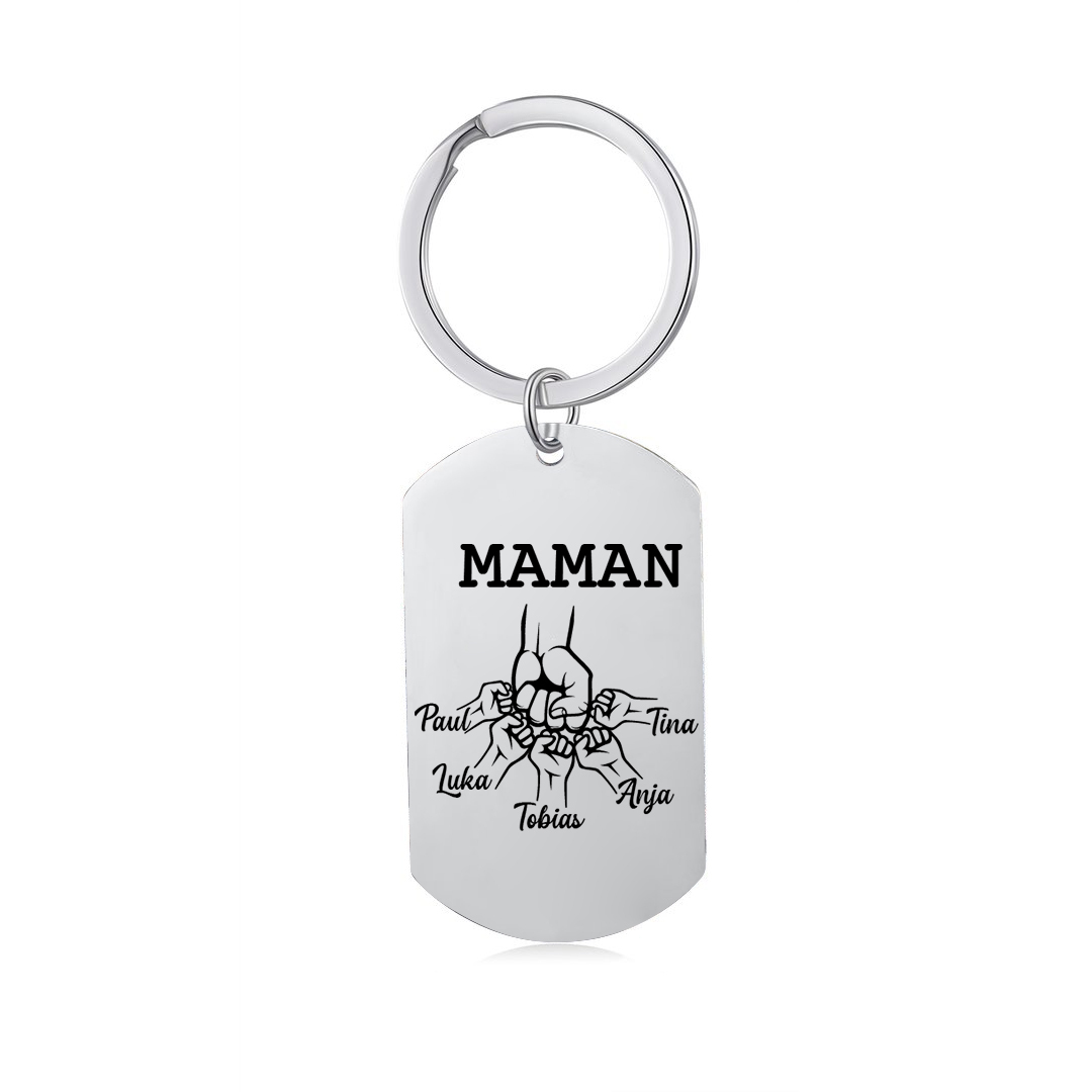 Personalisierbarer 5 Namen & Text Faust Schlüsselanhänger