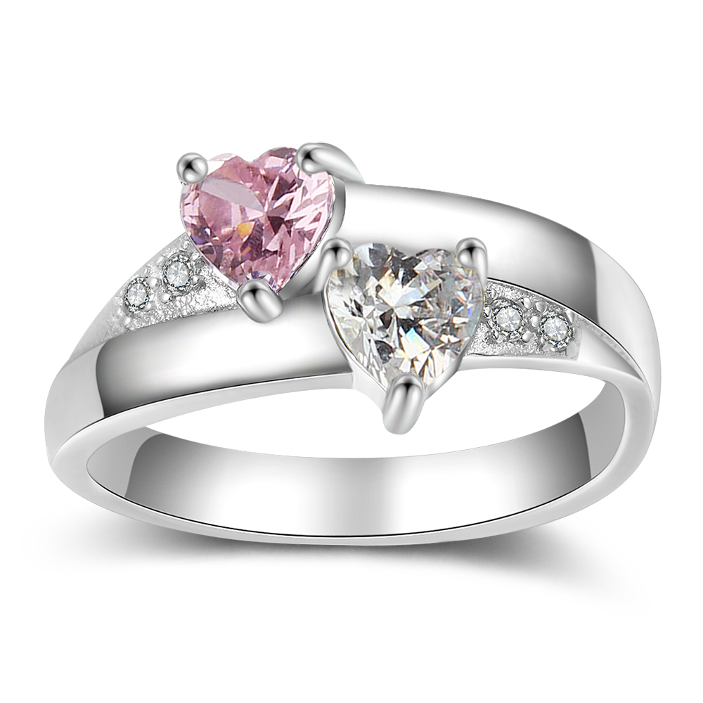 925 Sterling Silber Ring mit 2 Namen und 2 Geburtssteinen mit Gravuren