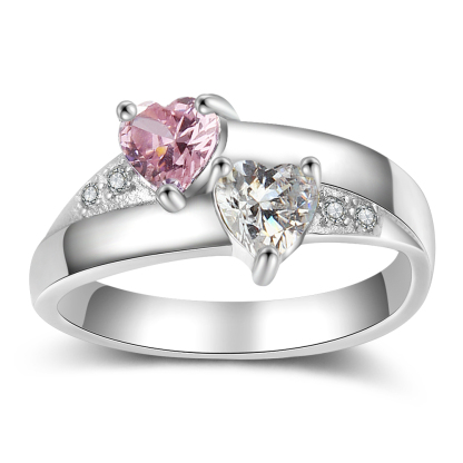 925 Sterling Silber Ring mit 2 Namen und 2 Geburtssteinen mit Gravuren