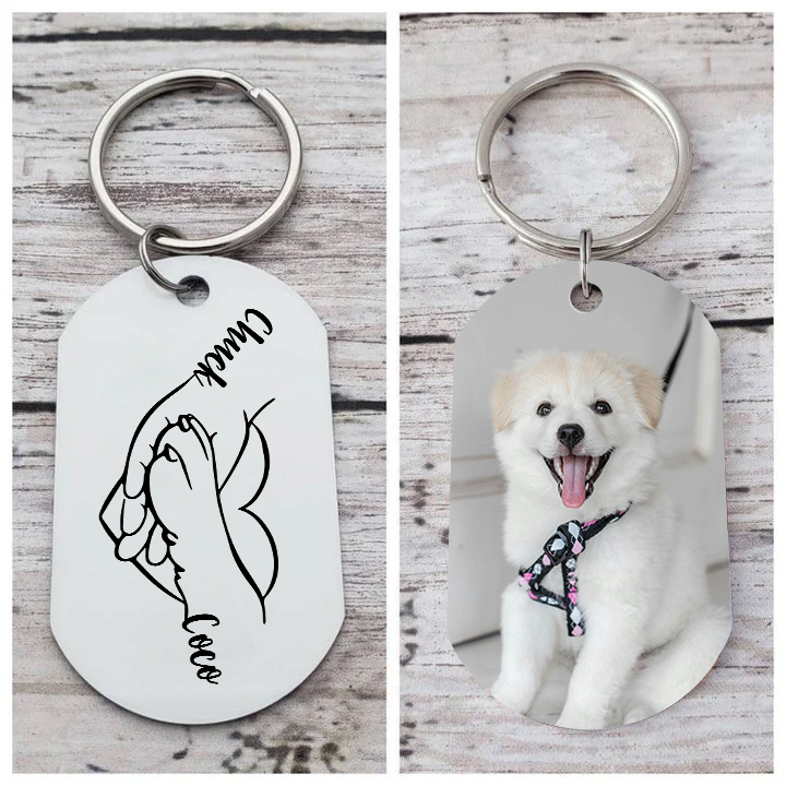 Personalisiertes Foto & 2 Namen Haustier Edelstahl Schlüsselanhänger