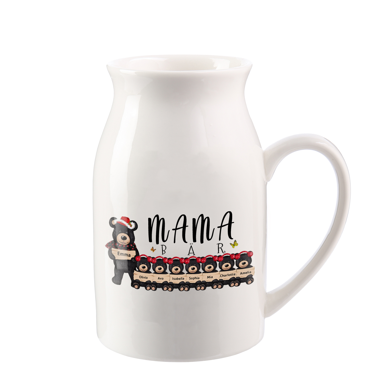 Personalisierte 8 Namen & Text Familie Schwarzbär Vase