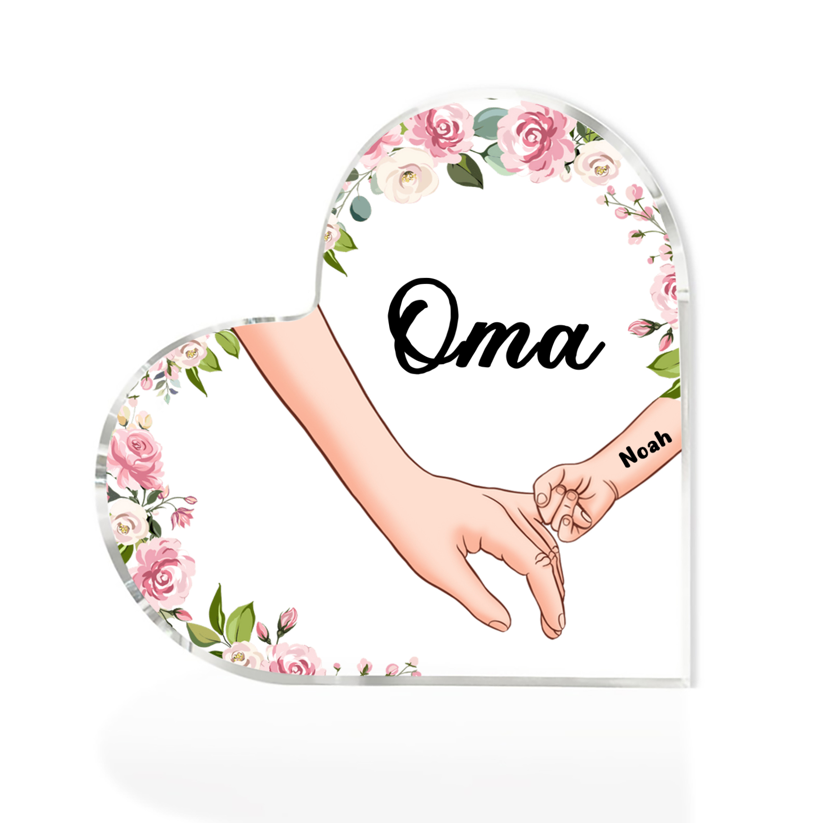 Personalisierter 1 Name & Text Hand in Hand Acryl-Deko-Schreibtischdekoration für Großmutter