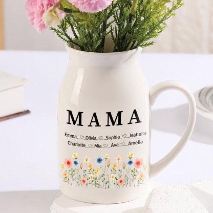 Personalisierte 8 Namen & Text Bunte Blumen Familie Vase