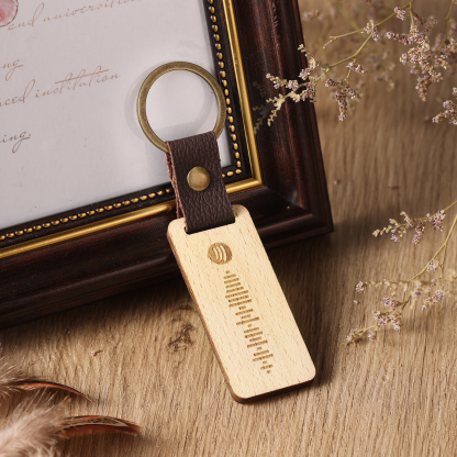 Personalisierter Text & Spotify Code PU Leder Holz Birke Schlüsselanhänger