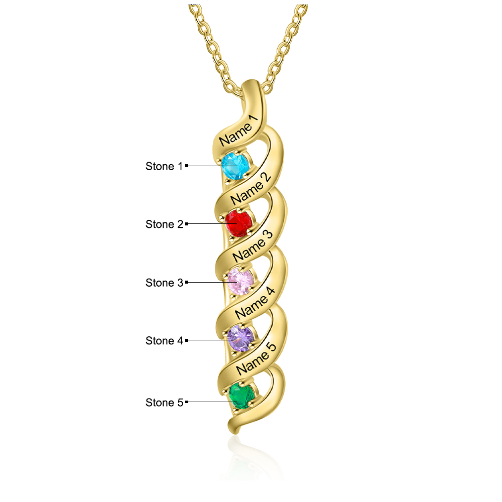 Personalisierte 5 Namen & Geburtssteine DNA Halskette-Geschenk mit Nachrichtenkarte