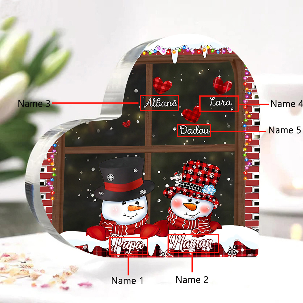 Personalisierte 5 Namen Schneemann Familie Weihnachten Acryl-Deko-Schreibtischdekoration