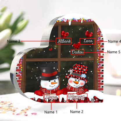 Personalisierte 5 Namen Schneemann Familie Weihnachten Acryl-Deko-Schreibtischdekoration