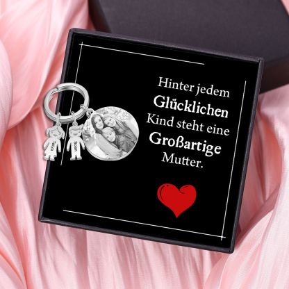 Personalisierte 2 Namen & 1 Foto & 1 Text Schlüsselanhänger-Hinter jedem Glücklichen Kind steht eine Großartige Mutter-Geschenk mit Nachrichtenkarte